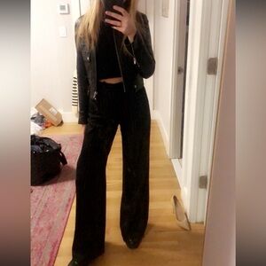 MILLY Black/Silver Tinsel Pinstripe Wide Leg Pant